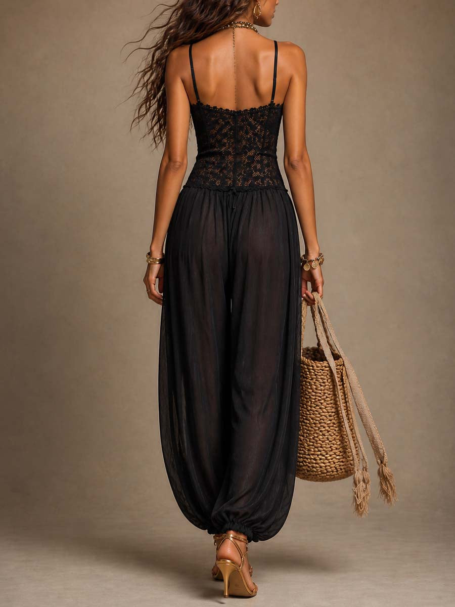 Beatrice | Jumpsuit Harem de Encaje y Chifón