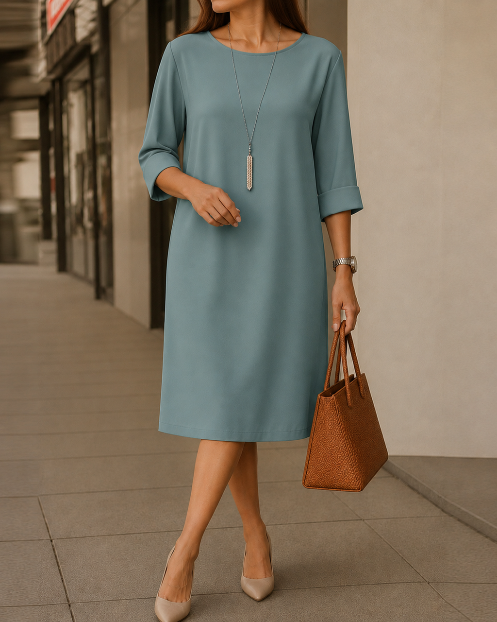 Odeta | Vestido midi holgado que disimula el abdomen
