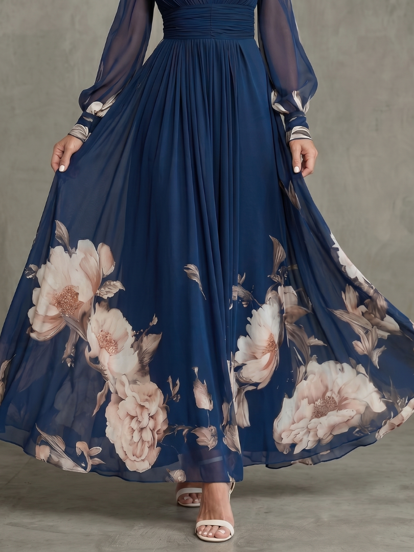 Ziva | Vestido maxi plisado con mangas transparentes
