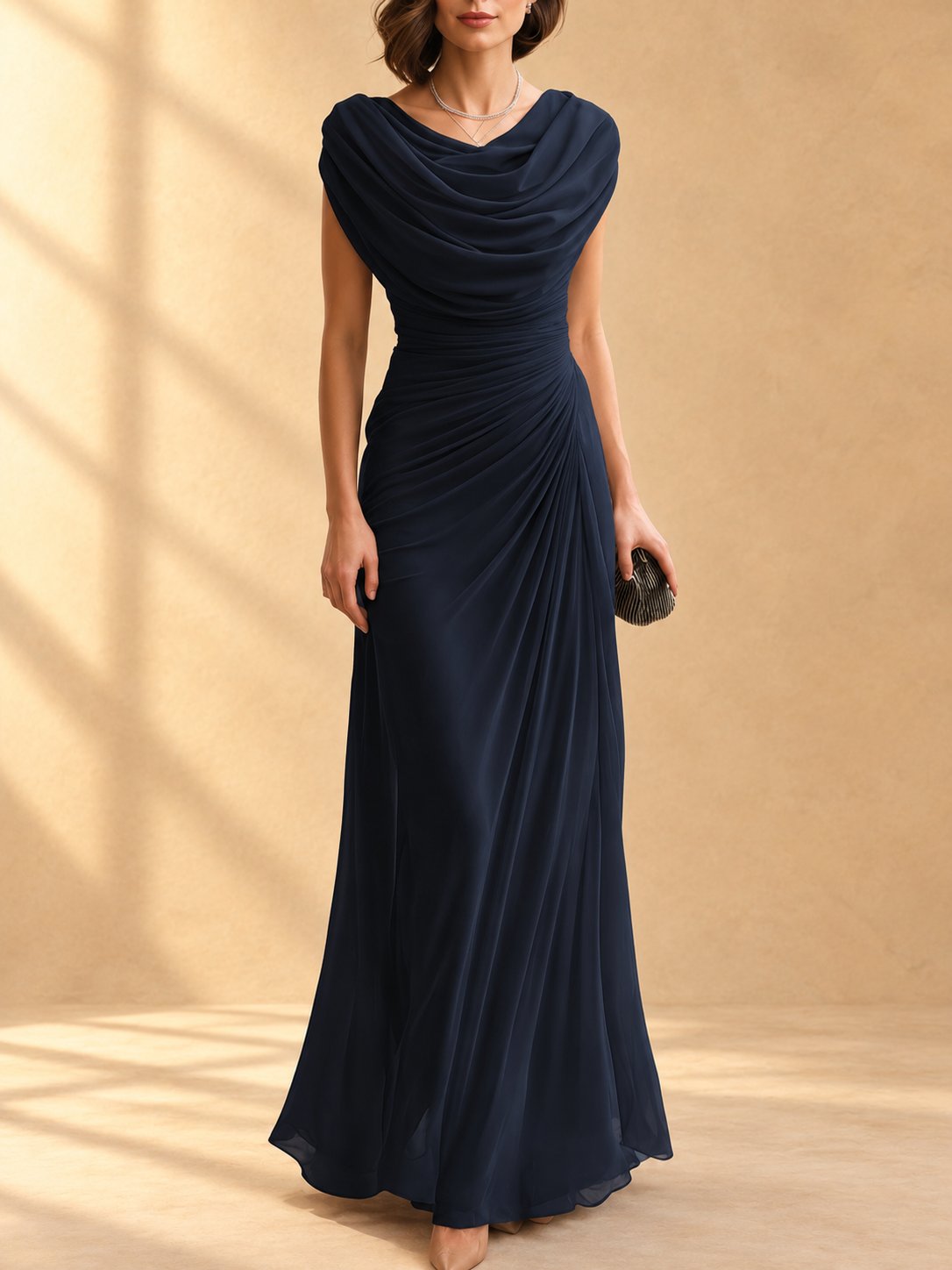 Naira | Vestido largo drapeado con cuello caído