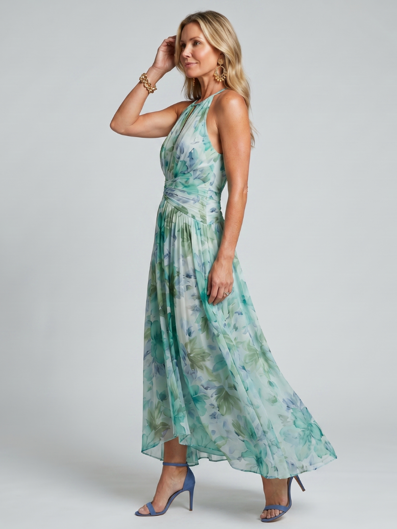 Nidia | Vestido largo plisado con cuello halter