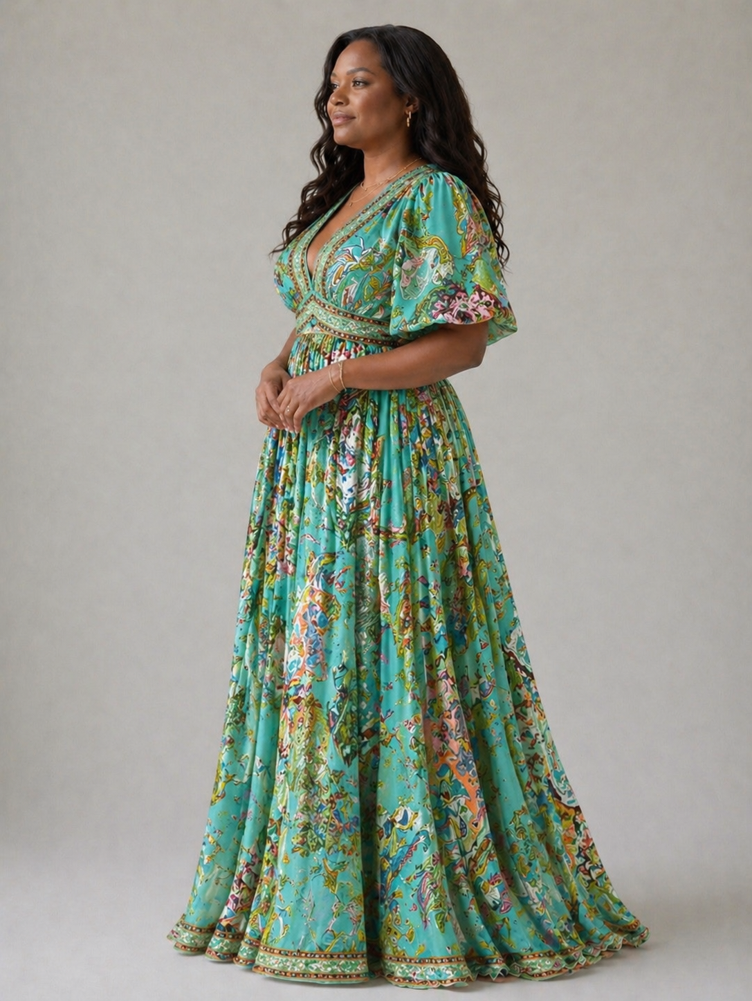 Camille | Vestido maxi vaporoso con mangas abullonadas