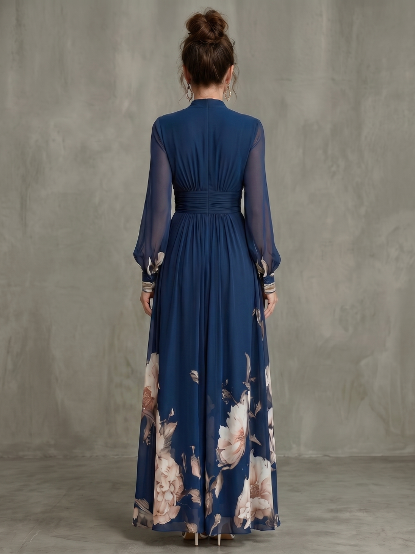 Ziva | Vestido maxi plisado con mangas transparentes
