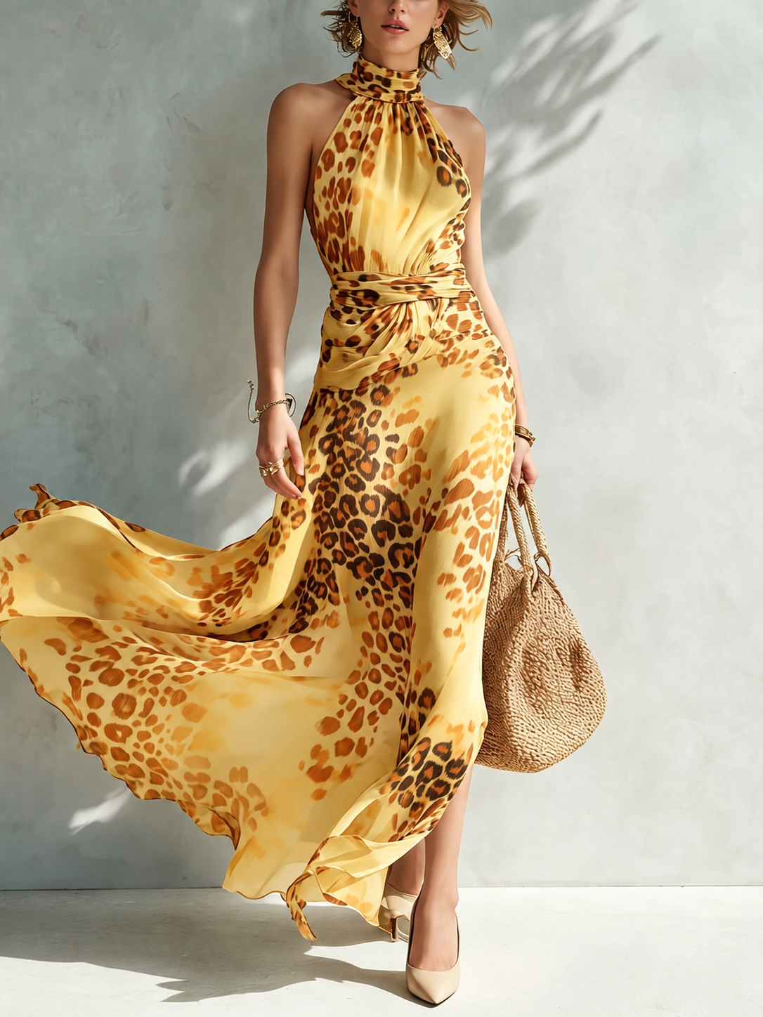 Daniela | Vestido maxi glamuroso con estampado animal