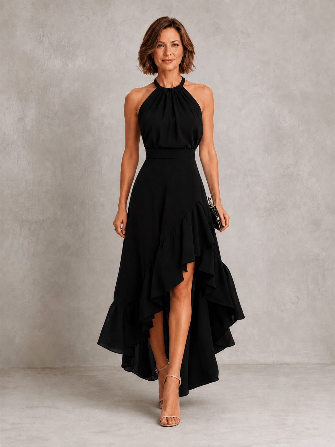 Chloe | Vestido halter con volantes en el bajo