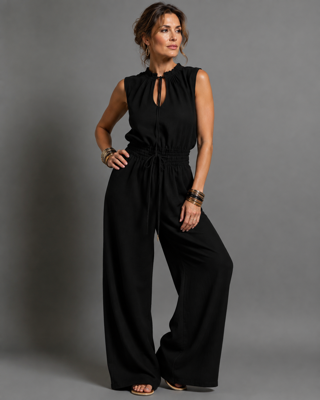Alexa | Jumpsuit sin mangas de pierna ancha con cinturón