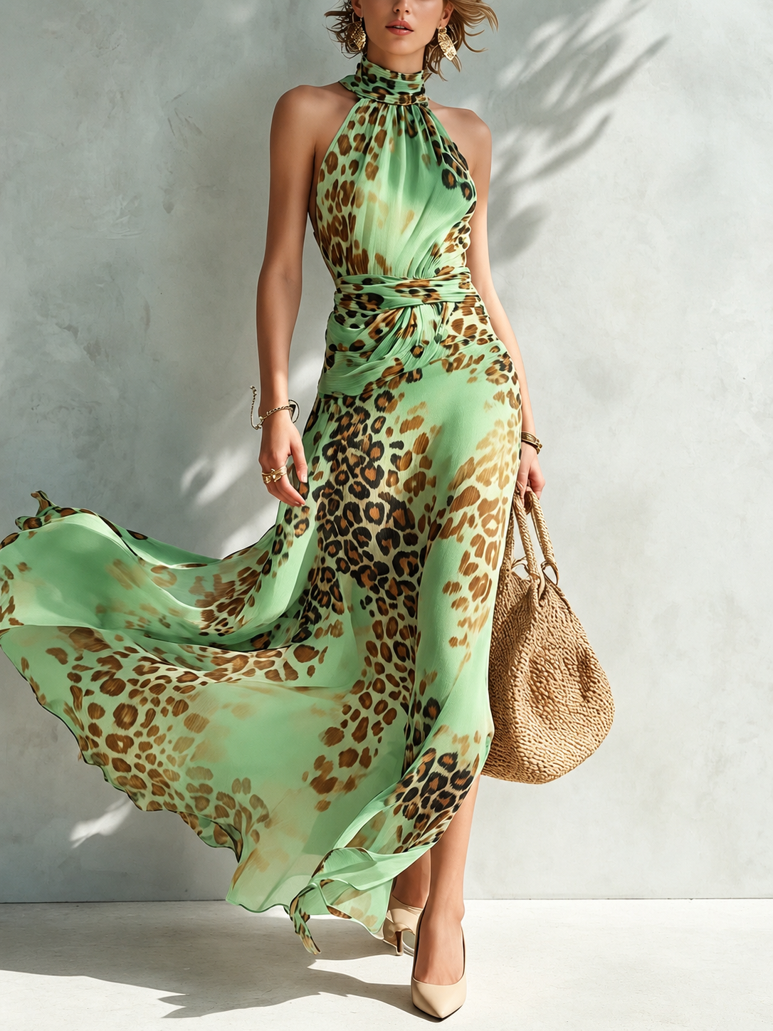 Daniela | Vestido maxi glamuroso con estampado animal