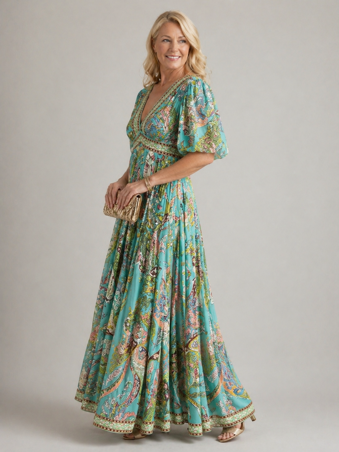 Camille | Vestido maxi vaporoso con mangas abullonadas