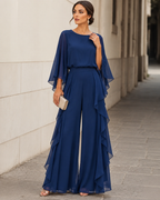Lenita | Conjunto de blusa con mangas capa y pantalón con olanes