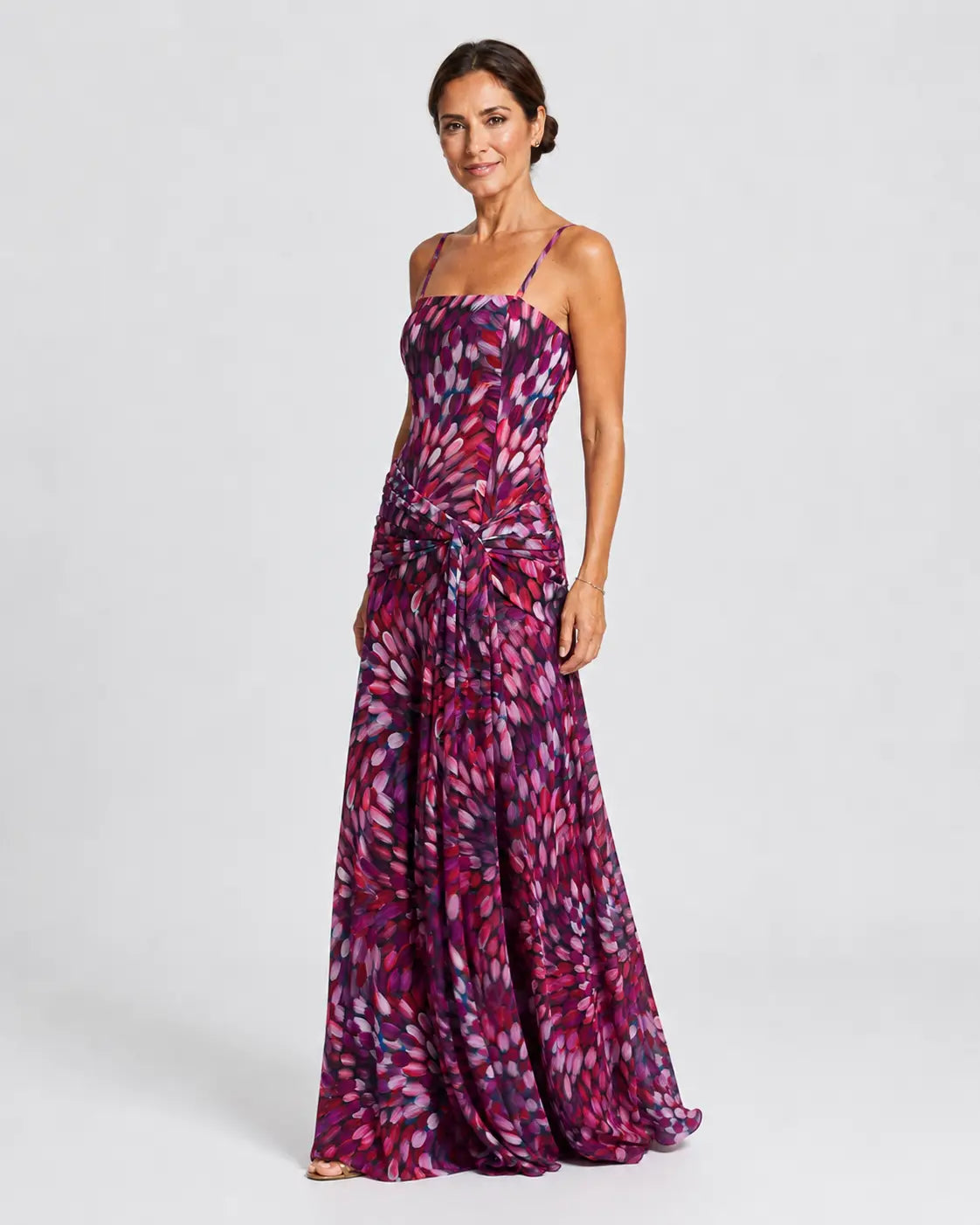 Ilenia | Vestido largo estampado con cinturón y espalda descubierta