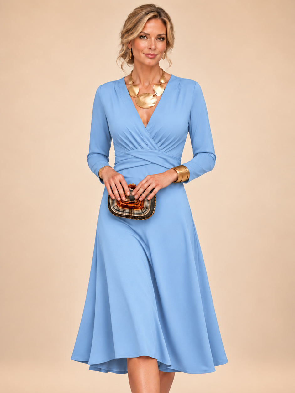 Fabrizia | Vestido Midi Cruzado de Manga Larga con Cintura Cruzada