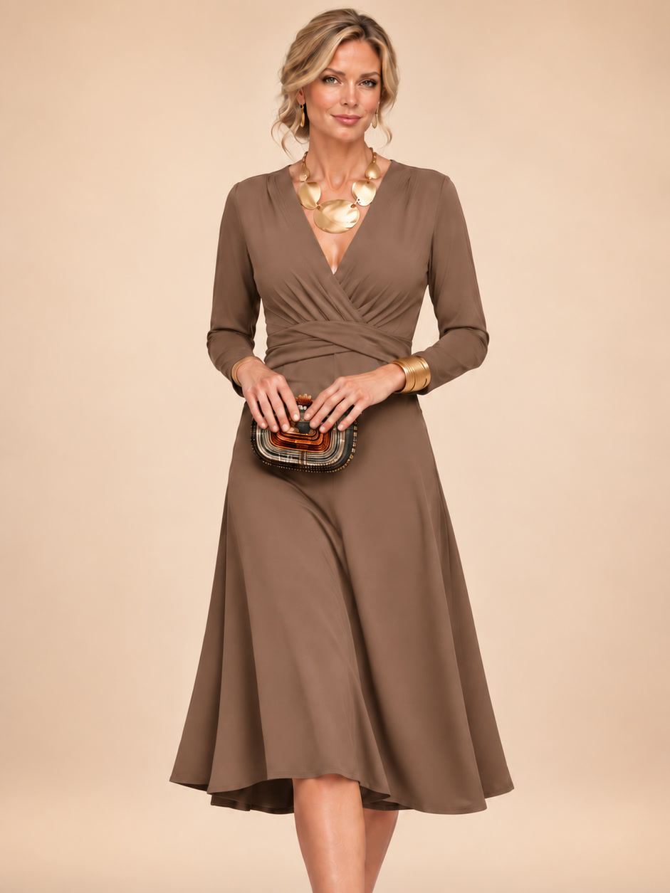 Fabrizia | Vestido Midi Cruzado de Manga Larga con Cintura Cruzada