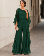 Lenita | Conjunto de blusa con mangas capa y pantalón con olanes