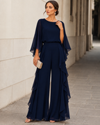 Lenita | Conjunto de blusa con mangas capa y pantalón con olanes