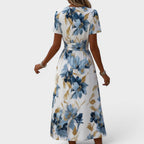 Eloísa | Vestido midi floral cruzado con detalles dorados