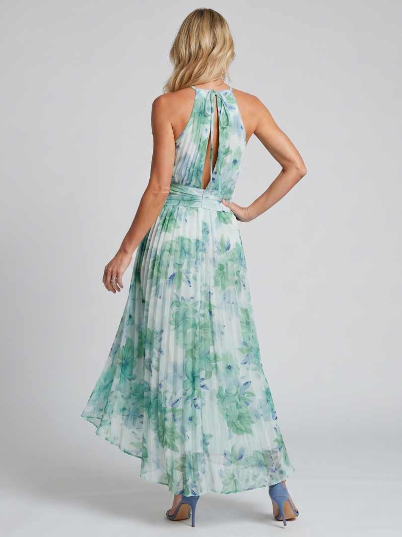 Nidia | Vestido largo plisado con cuello halter