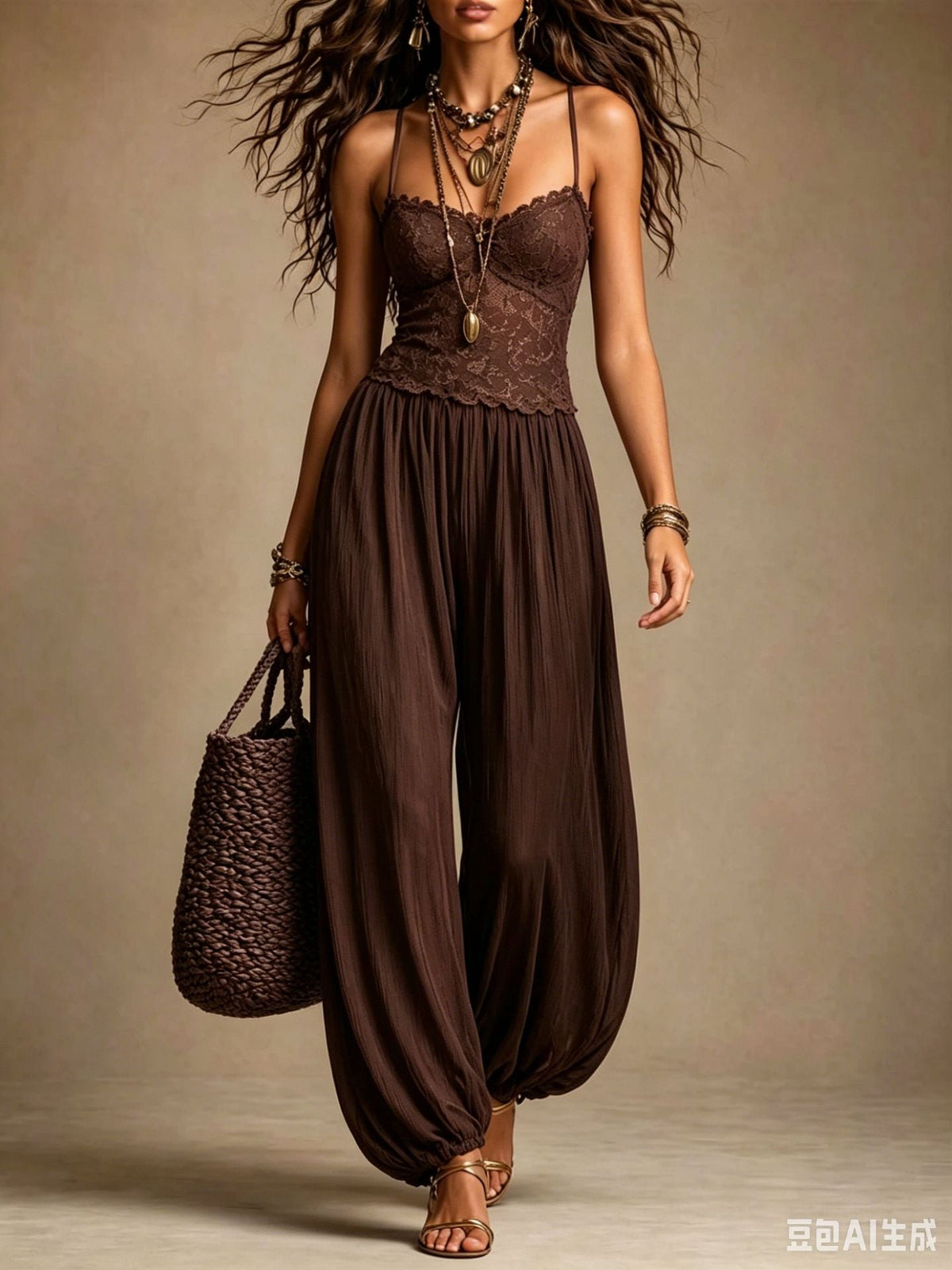 Beatrice | Jumpsuit Harem de Encaje y Chifón