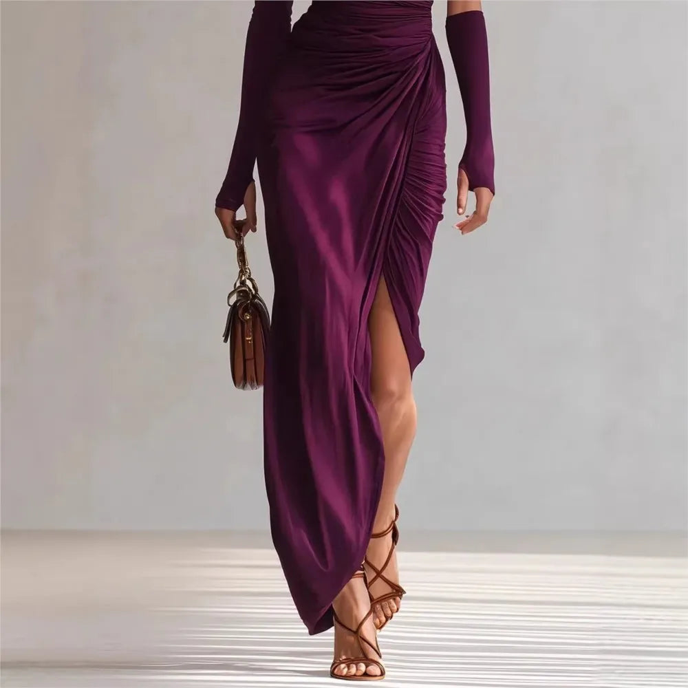 Ariana | Vestido largo de un hombro con cintura plisada