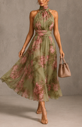 Livia | Vestido largo floral con cuello halter
