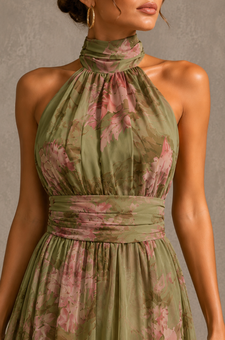 Livia | Vestido largo floral con cuello halter