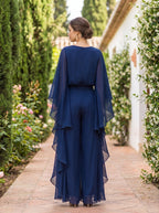 Lenita | Conjunto de blusa con mangas capa y pantalón con olanes
