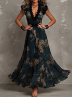 Gilda | Vestido largo floral escalonado con detalles de encaje