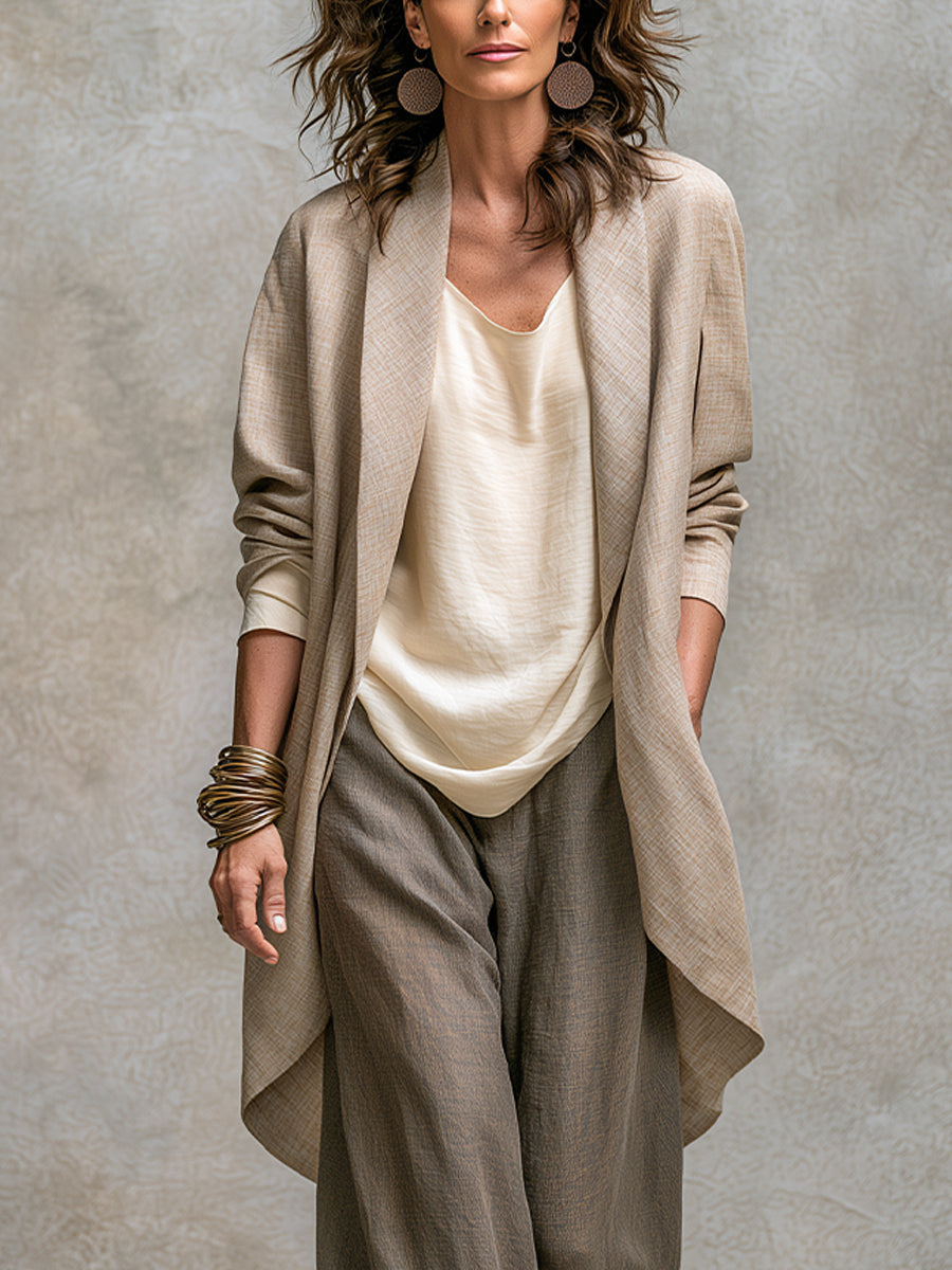 Simona | Conjunto de tres piezas con saco abierto y pantalón de pierna ancha