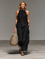 Emmy | Vestido largo sin mangas con olanes suaves