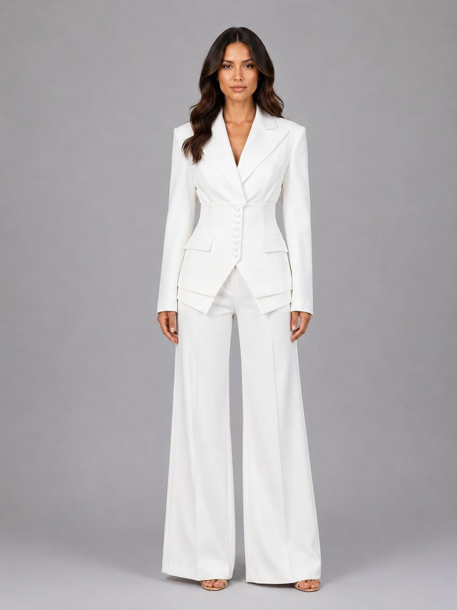 Anselma | Conjunto de Dos Piezas con Blazer de Cintura Marcada y Pantalones Palazzo