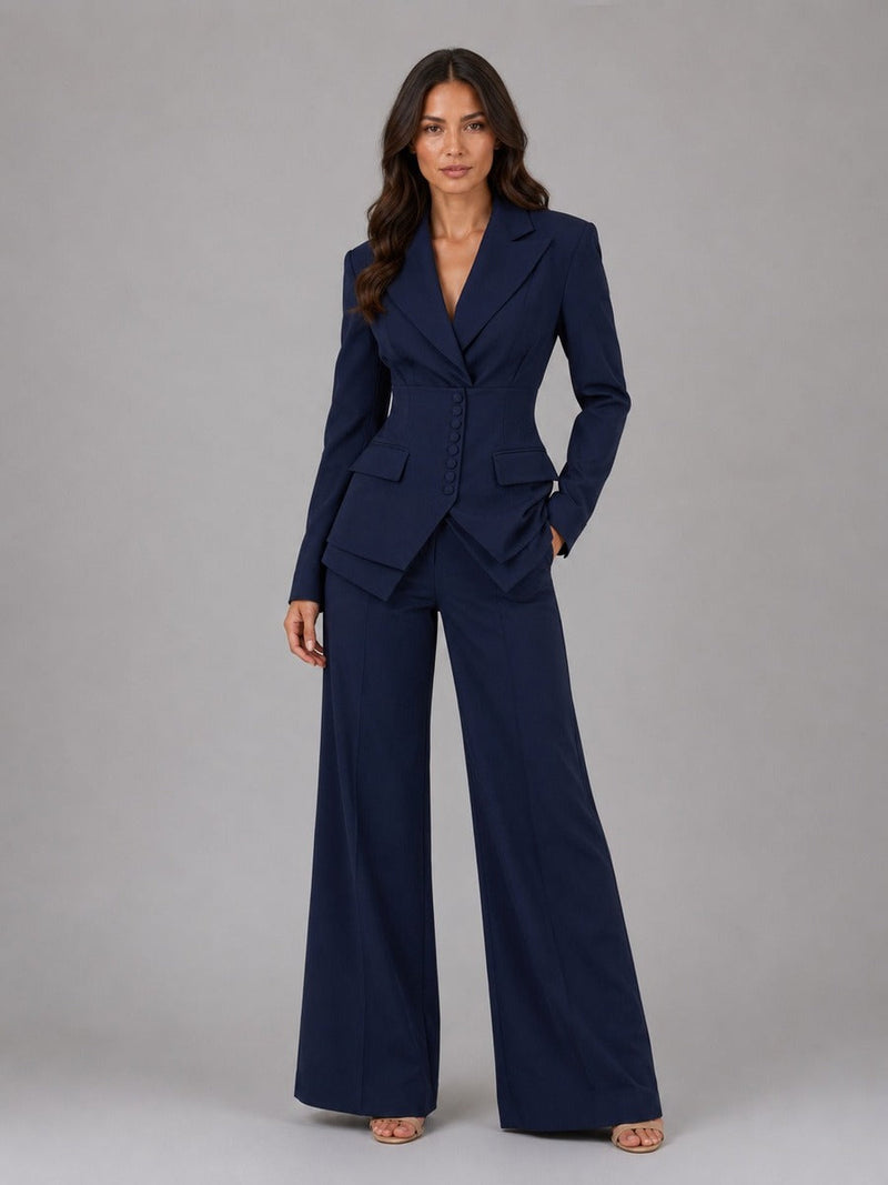 Anselma | Conjunto de Dos Piezas con Blazer de Cintura Marcada y Pantalones Palazzo