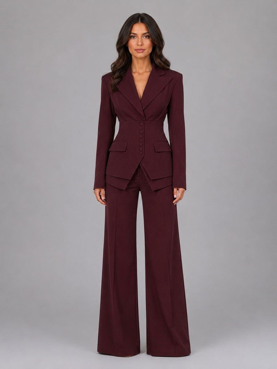 Anselma | Conjunto de Dos Piezas con Blazer de Cintura Marcada y Pantalones Palazzo