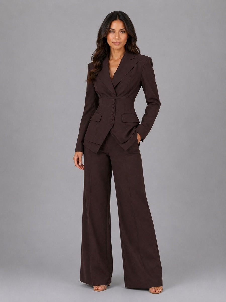 Anselma | Conjunto de Dos Piezas con Blazer de Cintura Marcada y Pantalones Palazzo