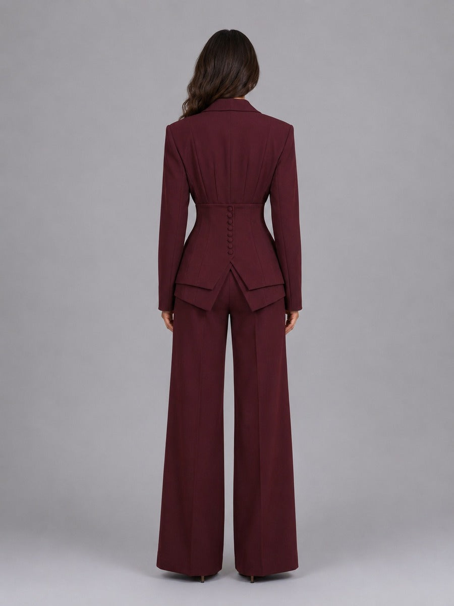 Anselma | Conjunto de Dos Piezas con Blazer de Cintura Marcada y Pantalones Palazzo