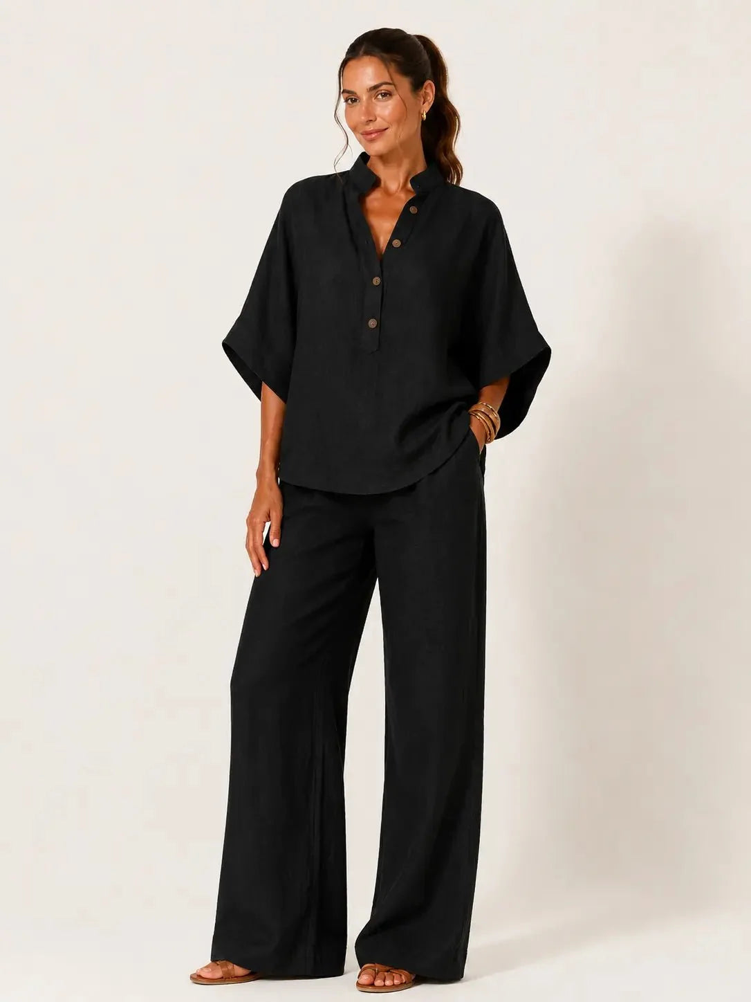Malibú | Conjunto de blusa camisera y pantalón de pierna ancha