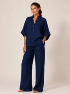 Malibú | Conjunto de blusa camisera y pantalón de pierna ancha