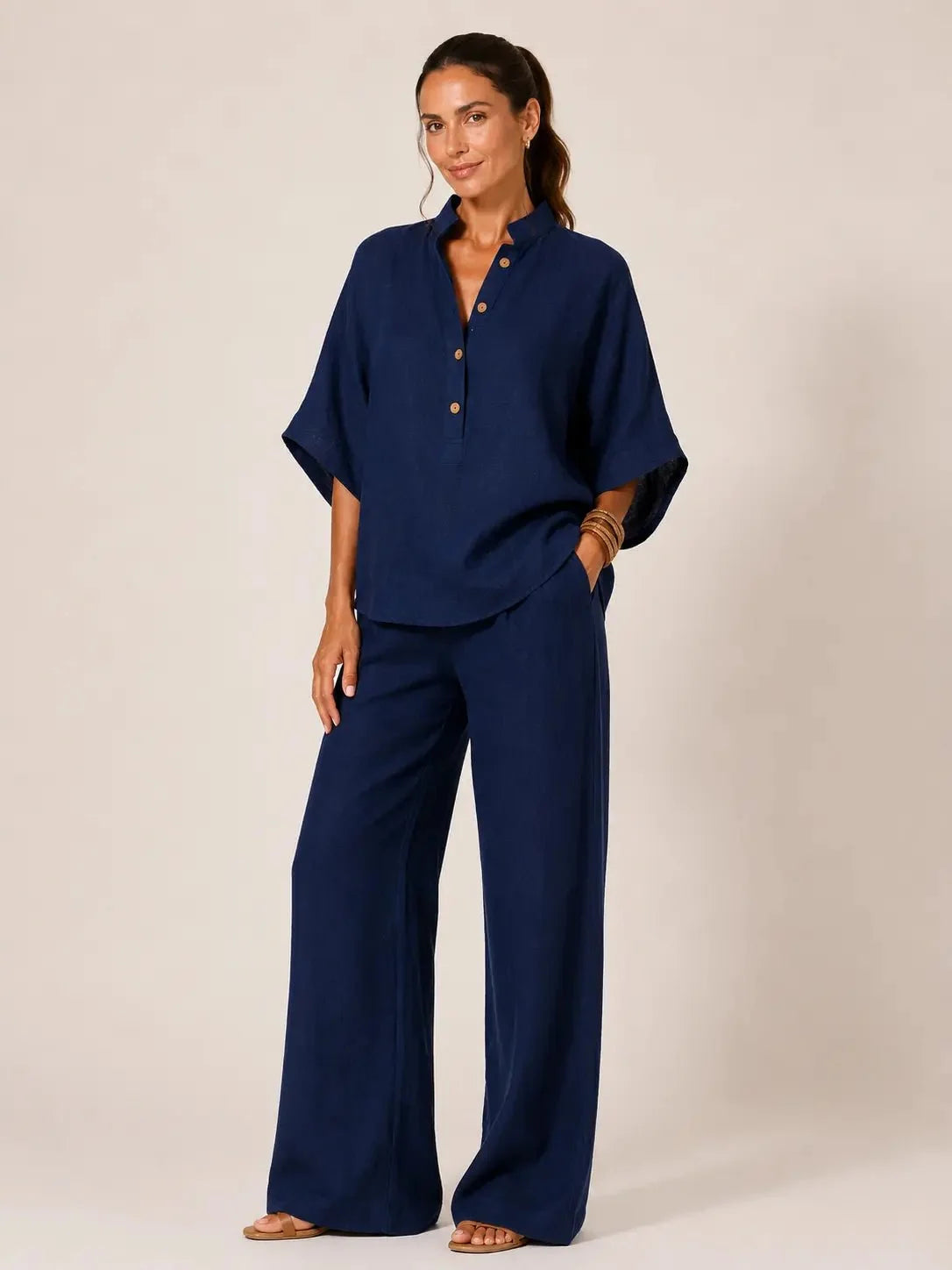 Malibú | Conjunto de blusa camisera y pantalón de pierna ancha