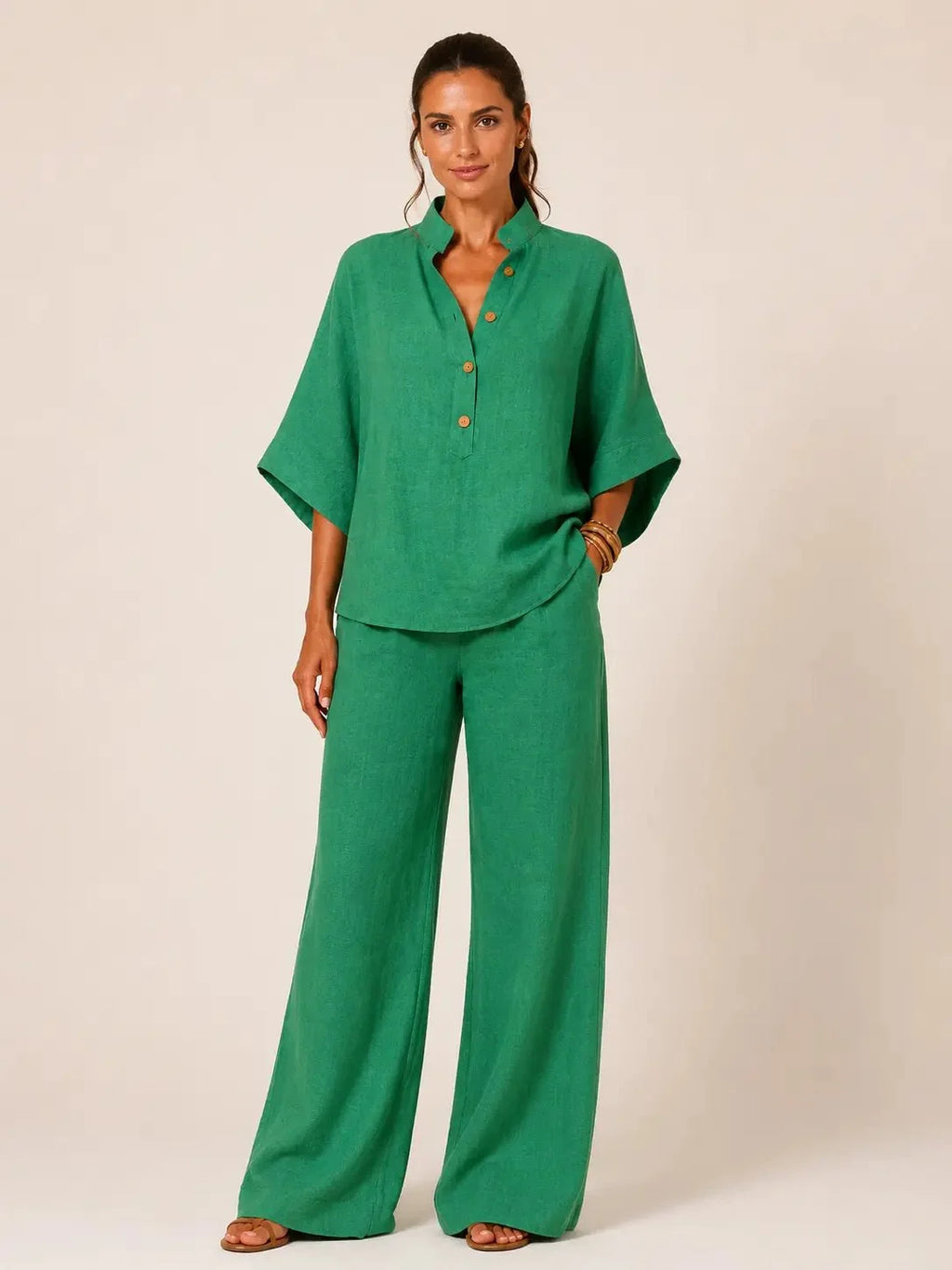 Malibú | Conjunto de blusa camisera y pantalón de pierna ancha