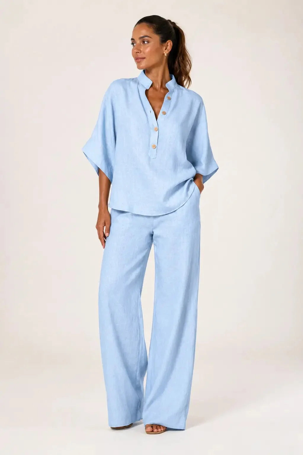 Malibú | Conjunto de blusa camisera y pantalón de pierna ancha