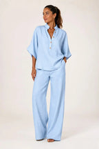 Malibú | Conjunto de blusa camisera y pantalón de pierna ancha
