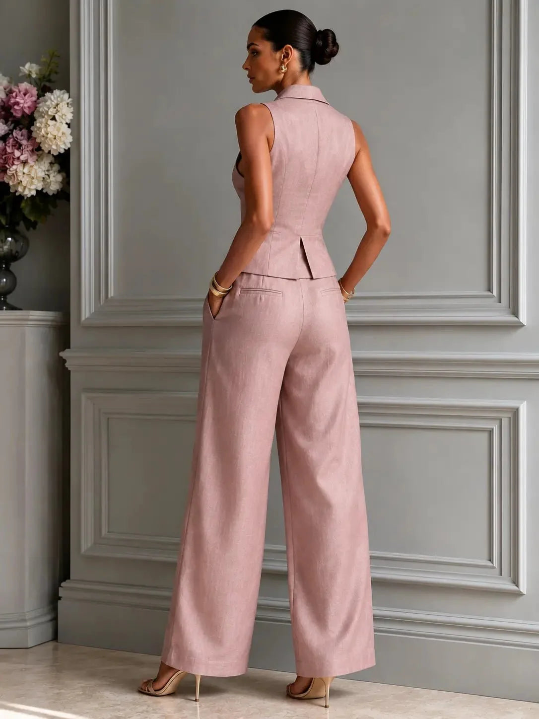 Selena | Conjunto de chaleco y pantalón de pierna ancha
