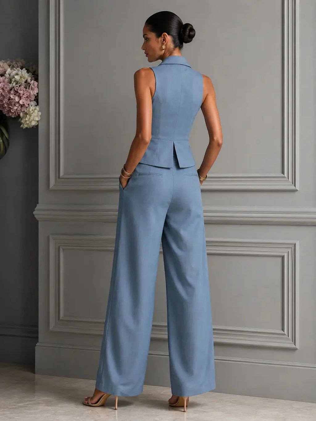 Selena | Conjunto de chaleco y pantalón de pierna ancha