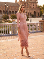 Doria | Vestido midi con flecos en capas y manga larga