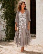 Juliana | Vestido largo de encaje con capa ligera