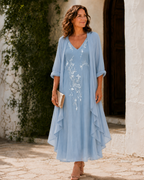 Juliana | Vestido largo de encaje con capa ligera