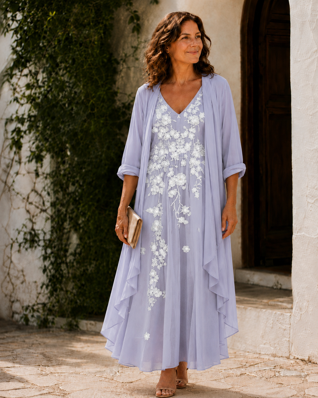 Juliana | Vestido largo de encaje con capa ligera