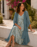Juliana | Vestido largo de encaje con capa ligera