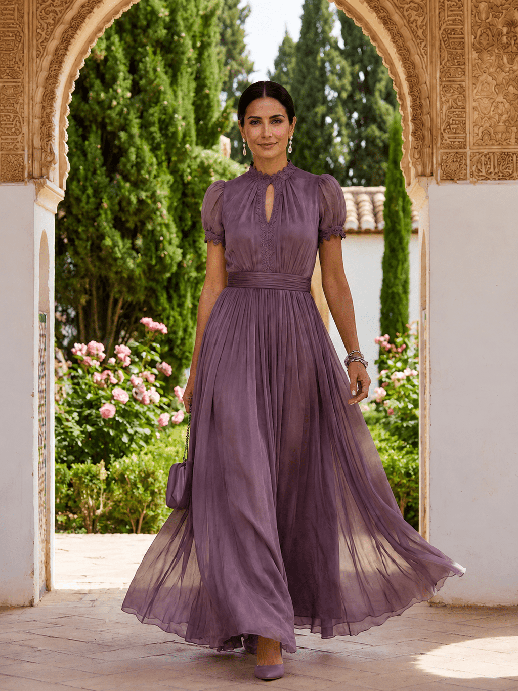 Fulvia | Vestido largo con escote de gota y cintura marcada