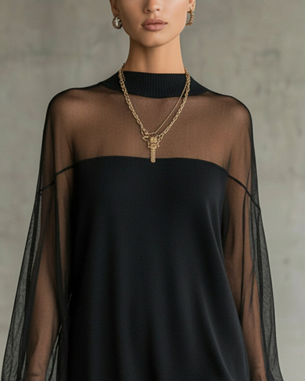 Amelia | Minivestido con Mangas de Malla, Negro