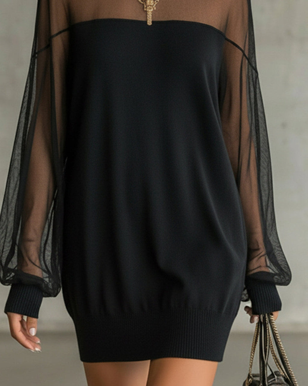 Amelia | Minivestido con Mangas de Malla, Negro