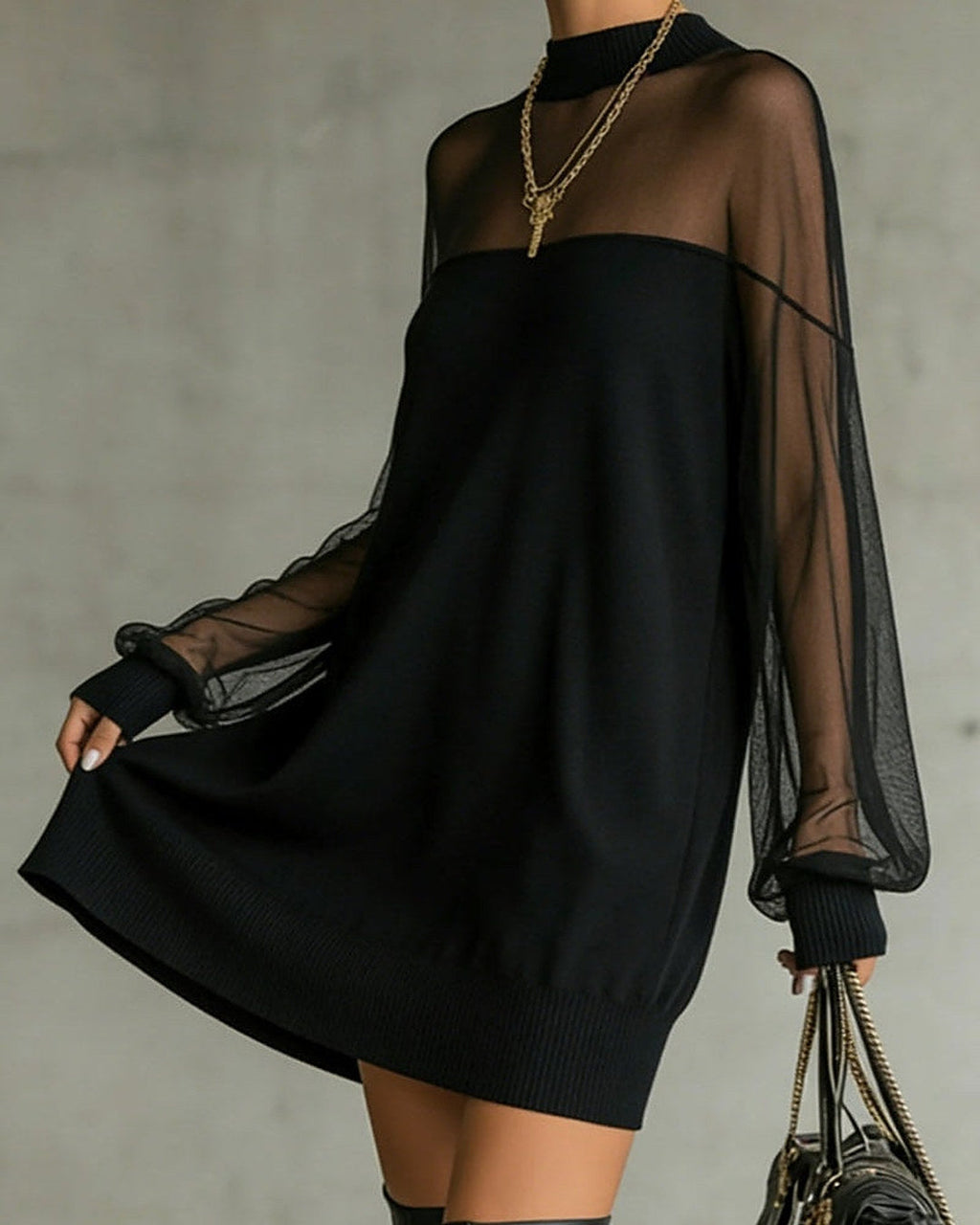 Amelia | Minivestido con Mangas de Malla, Negro